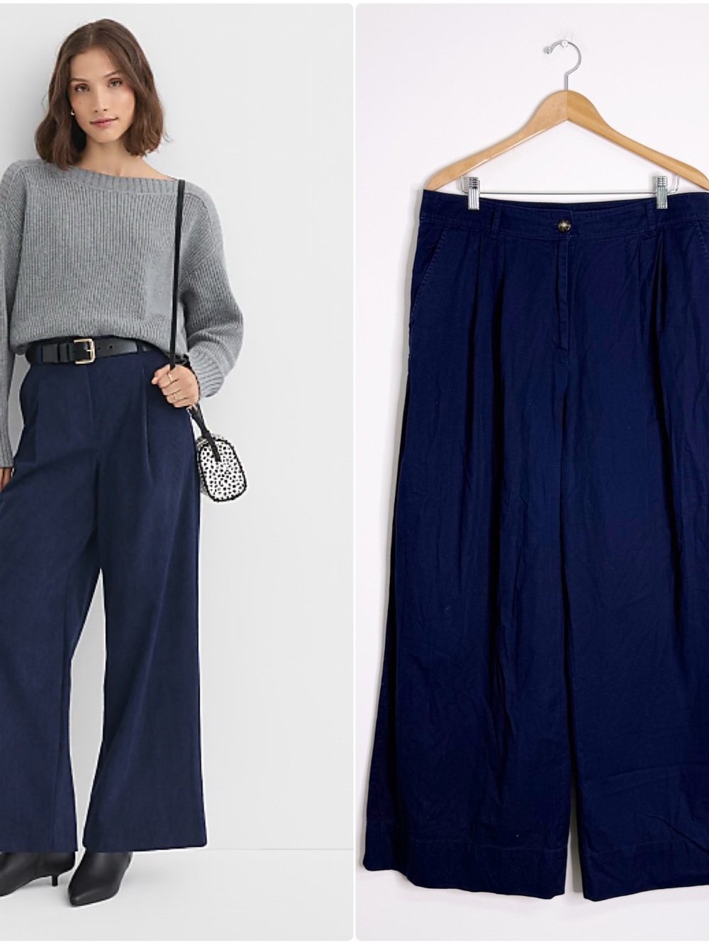 LOFT Wide Leg Pants Size 14 Navy Pleated High Rise